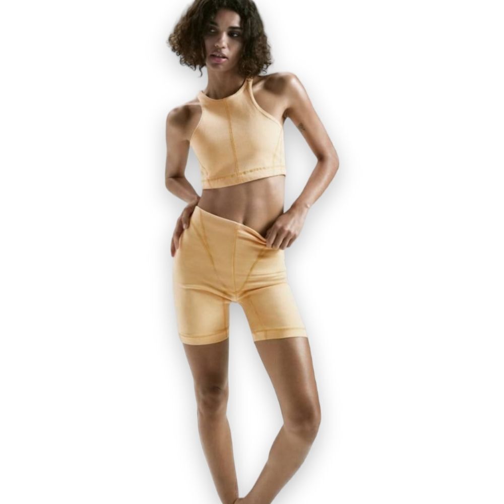 Zara Orange Denim Crop Top & High Waist Bike Shorts Set US XS BNWT